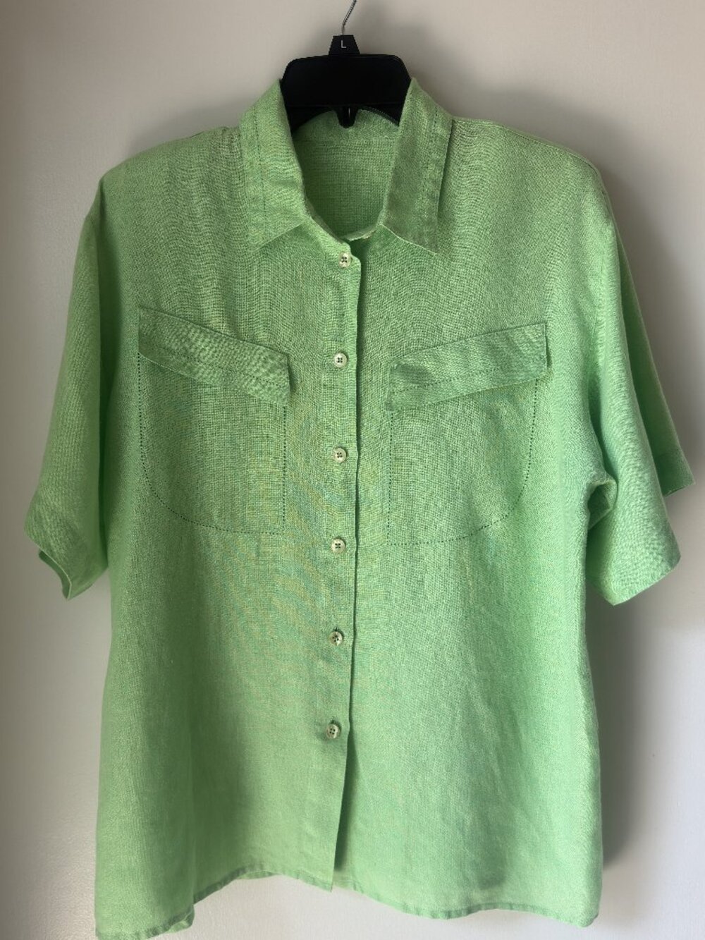 Vintage August Silk 100% Irish Linen Shirt Womens 10 M Lime Green Camp Blouse